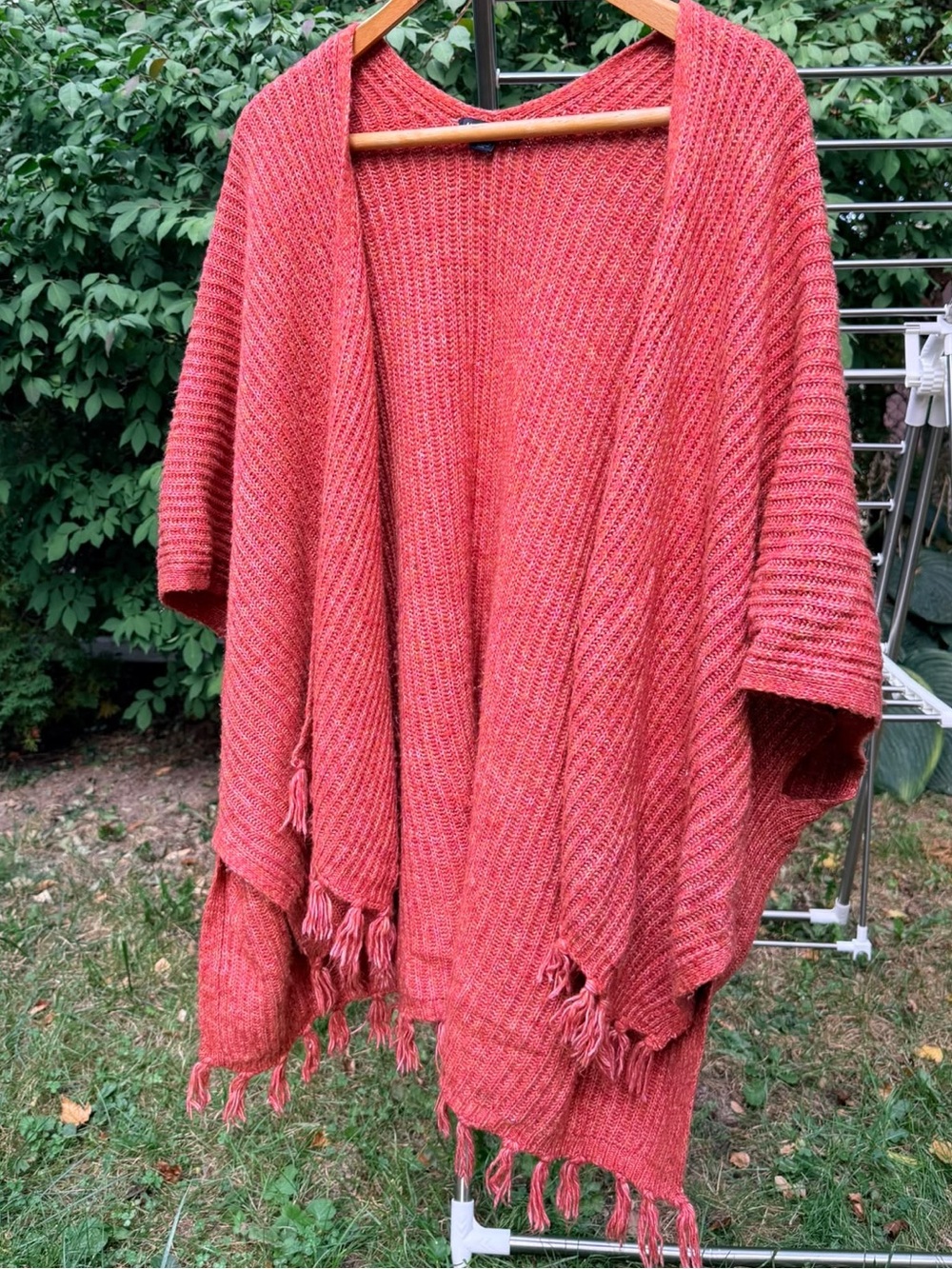 American Eagle Outfitters Orange Open-Front Fringed Poncho